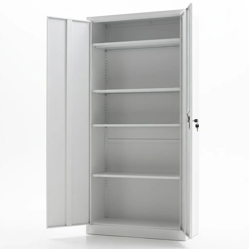 SolidSteel kast model hoog wit deuren open schuin.webp
