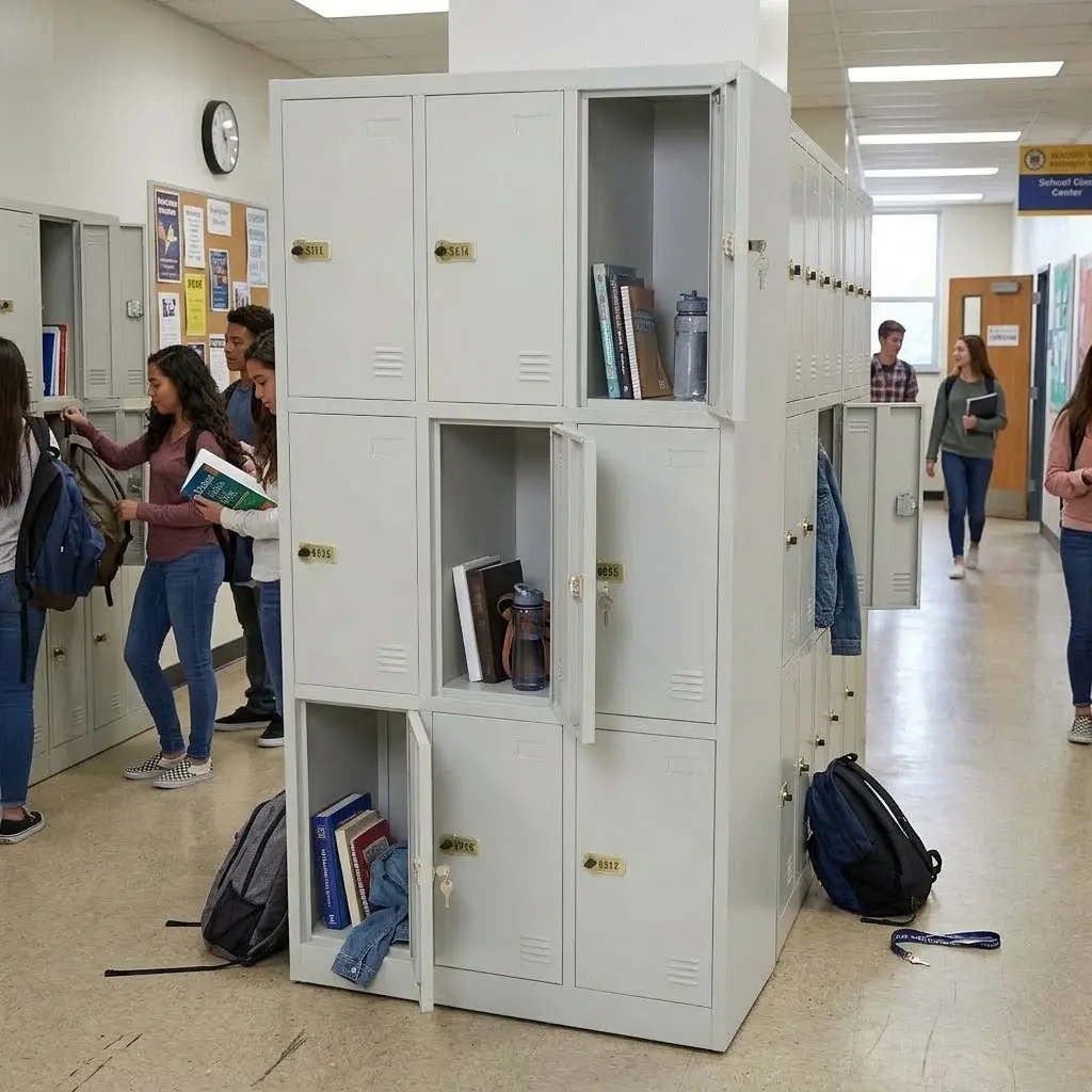 Flatpack 9 deurs locker in school RAL 7035.webp