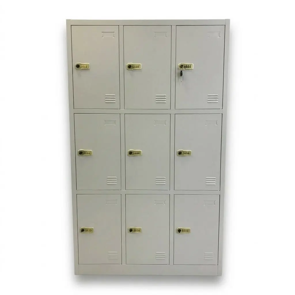 Flatpack 9 deurs locker voorzijde RAL 7035.webp