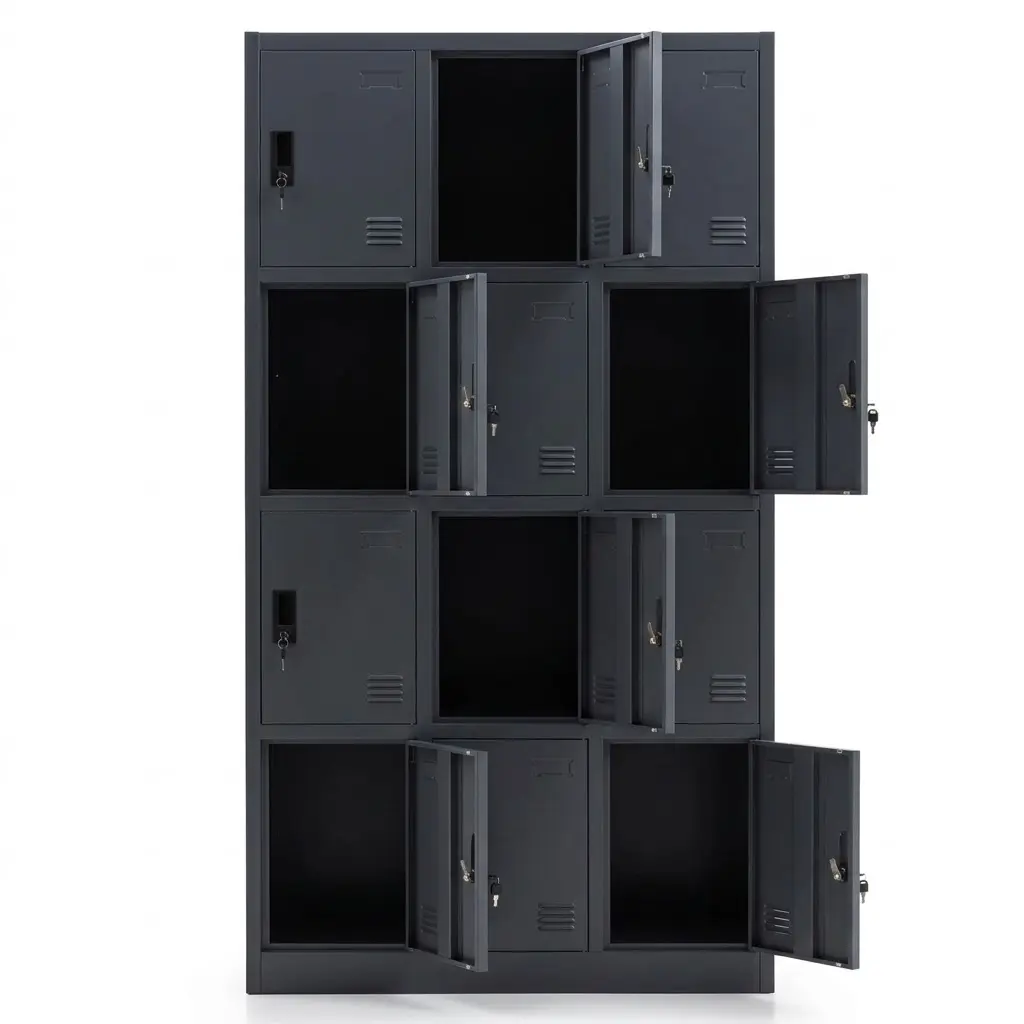 Locker 12 deurs voorzijde meerdere deurtjes open.webp