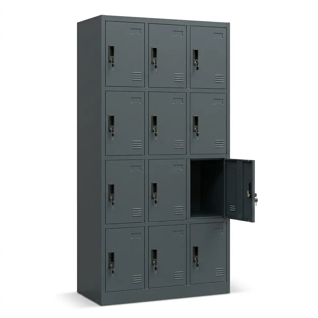 Locker 12 deurs flatpack zijkant 1 deur open.webp