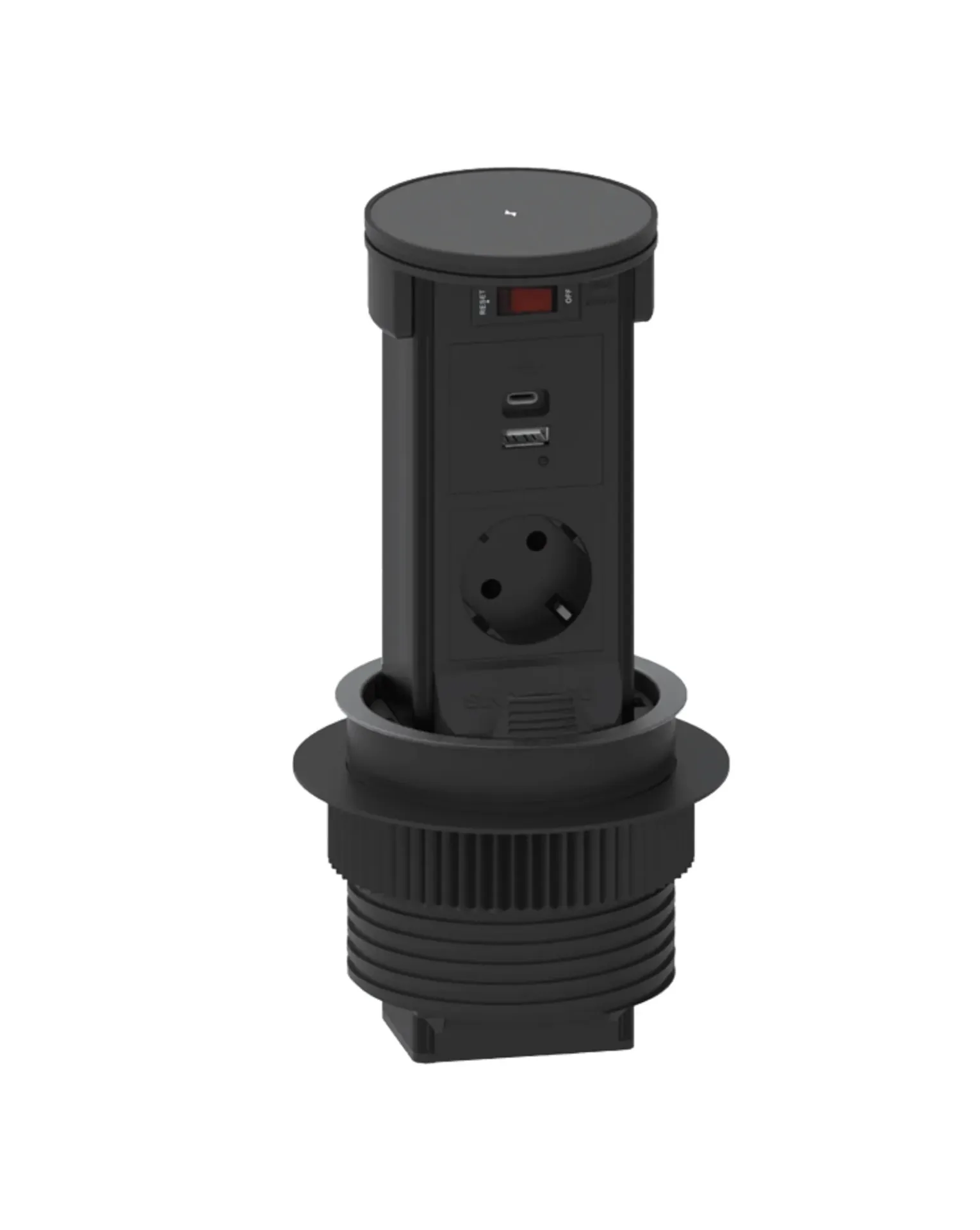 Gemotoriseerde Pop-Up Elevator Stekkerdoos met draadloos laden, 30W USB-C (PD) & USB-A en 1X Stopcontact